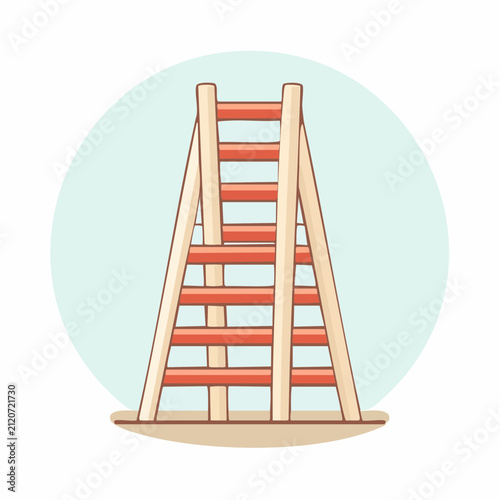 Wooden Ladder with Orange Rungs in Circle
