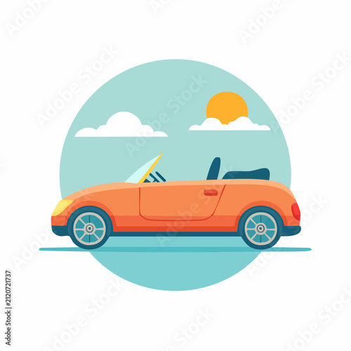 Orange Convertible Car Driving Under Sunny Sky