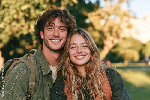 Male and Female College Students Outdoor Portrait in Nature