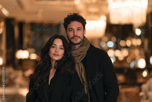 Stylish Business Couple in Sophisticated Hotel Lobby