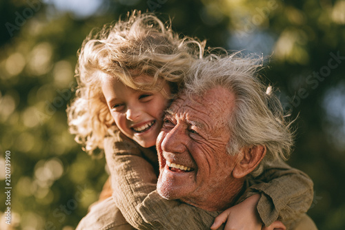 Elderly Grandfather Spending Time with Young Granddaughter in Park