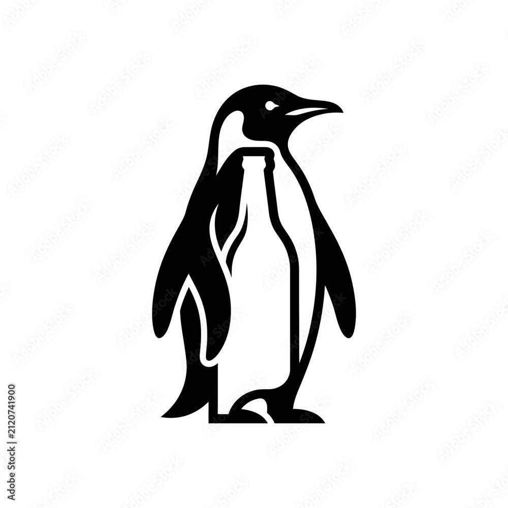 Obraz premium Minimalist Penguin Silhouette with Negative Space Bottle Logo Vector