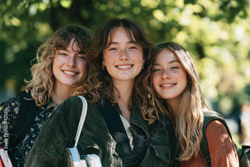 Young Female University Students Enjoying Time Together in Park