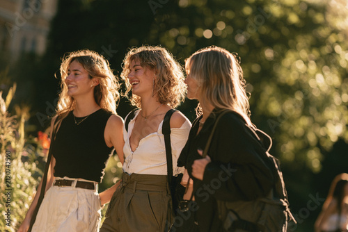 Happy Young Women Enjoying Time Outdoors in Nature