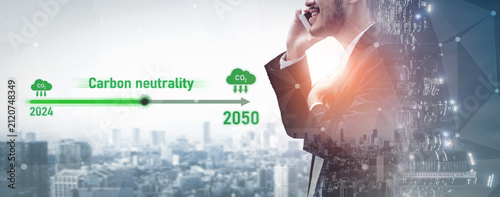 Fotografía Carbon neutrality timeline illustrates carbon, neutrality, and reduction targets