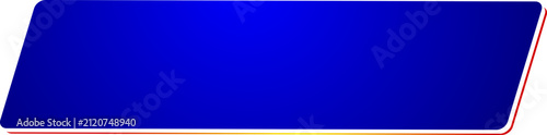 Modern blank blue slanted rectangle banner with white and red accent borders, isolated design element for text box, button, or lower third.