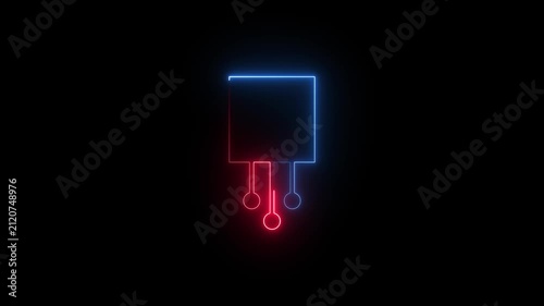 Neon power plug icon with glowing red and blue light lines