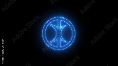 Glowing blue abstract circular symbol on black background
