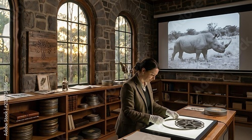 Conservator working on historical materials in an archive.