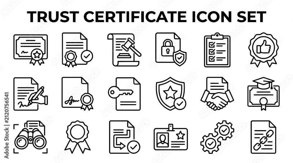 Fototapeta premium Trust certificate and security icons. Vector set of business verification and badge symbols.