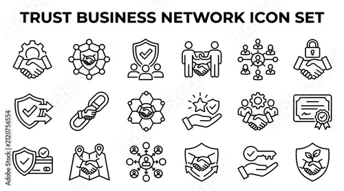 Business trust and partnership icons. Professional corporate network and security symbols.