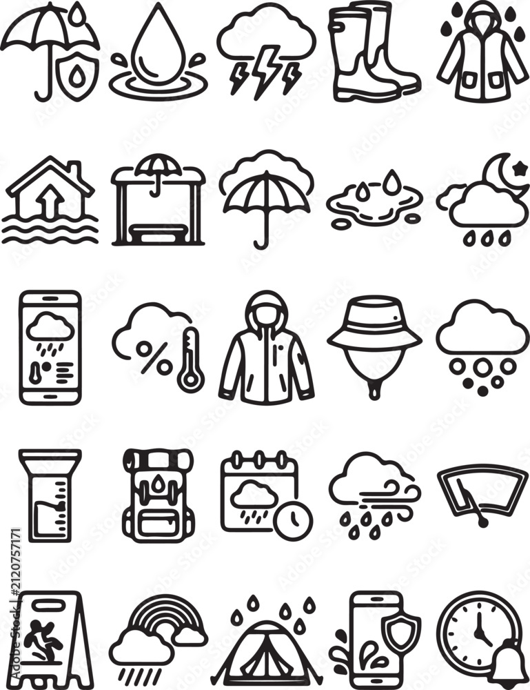 Obraz premium Weather Icons Collection Line Art Style On A White Background