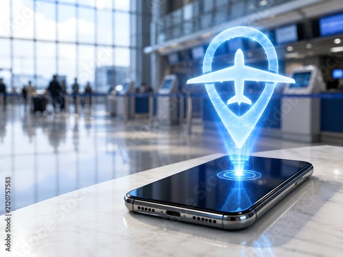 Smartphone with Airport Navigation Icon in Blurred Terminal