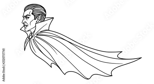 Fotografía Vampire Profile Silhouette with Flowing Cape, Horror Character Illustration