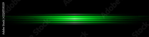 Green lens flare with horizontal light streaks, glowing neon laser beam on black background, cinematic anamorphic light effect vector