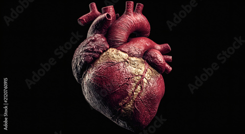 Detailed 3D Render of a Human Heart with Visible Arteries.