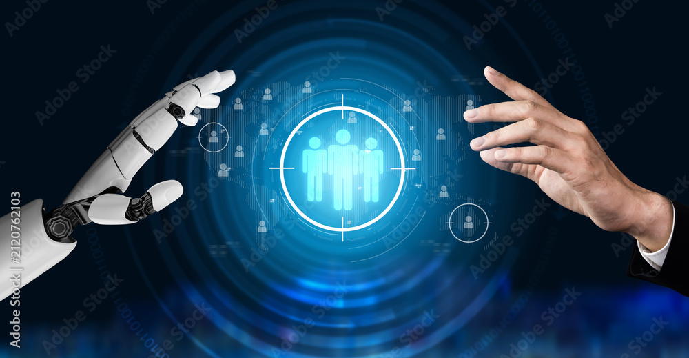 Naklejka premium AI identifies target audiences with smart segmentation and virtual assistants, enabling precise, personalized marketing strategies. Vouch