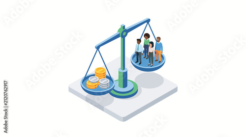 People and Money Balance Scale Isometric Illustration