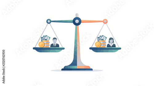 Gender Pay Gap Balance Scale Vector Illustration