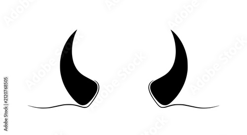 Fotografie Black Devil Horns Icon Isolated on White Background, Minimalist Symbol
