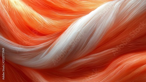 Abstract Flowing Texture of Orange and White Fibers with Soft Wavy Patterns