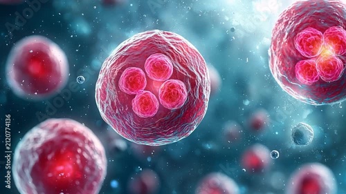 Microscopic Illustration of Embryonic Cell Division and Stem Cells