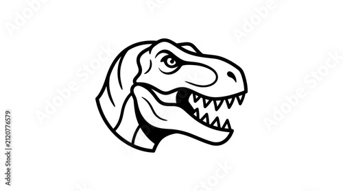 A minimalist black and white illustration of a prehistoric dinosaur head