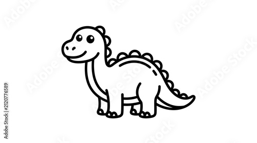 A simple black and white line drawing of a cute prehistoric creature