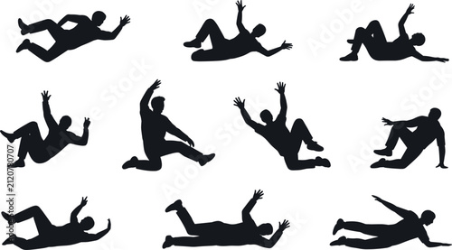 Quadro su tela Falling man silhouette vector set, stumbling male person icons for danger design