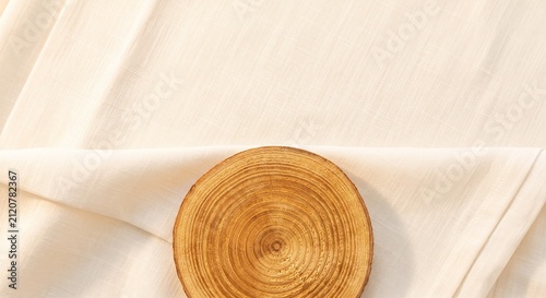 Natural palo santo wood slice on linen background lifestyle mockup