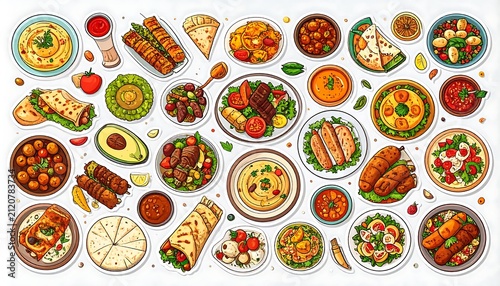 Assortment of colorful Indian spice dishes on white background.
