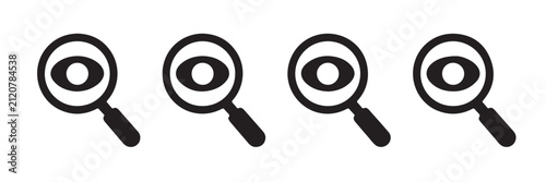 Konstfotografi Vision search icon set with eye inside magnifying glass for observation and digital monitoring technology