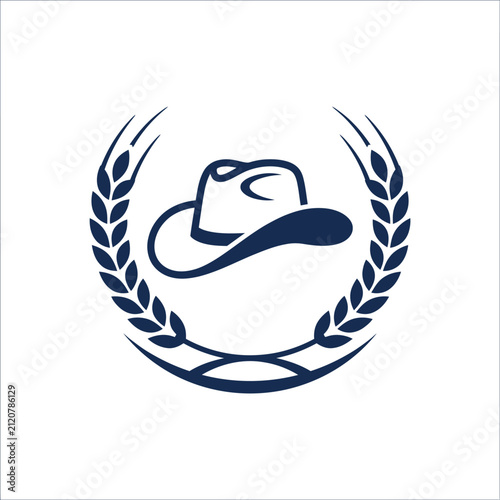 Cowboy hat logo with wheat wreath frame.