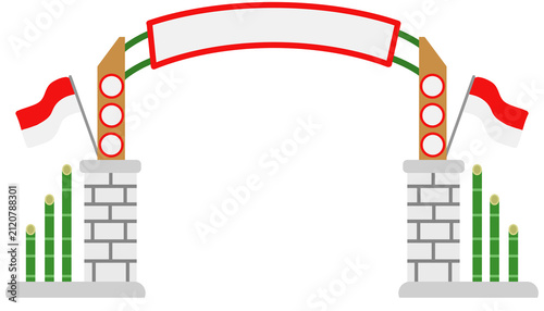 Obraz na plátne Indonesian independence day entrance gate design decorated with red white flags