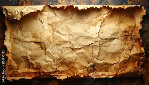 A detailed close-up of a weathered, crumpled parchment paper.