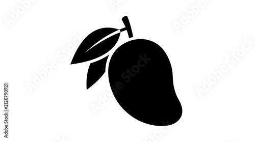 Simple stylized mango fruit icon with stem and leaves