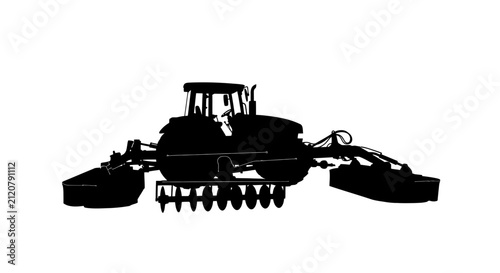 Obraz na płótnie Tractor with agricultural equipment silhouette with black silhouette tractor var