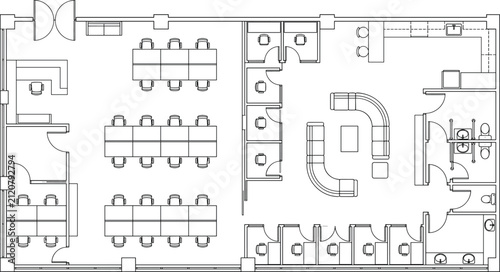 Modern Office Floor Plan Vector Architecture Blueprint Layout with Workstations Lounge and Cubicles