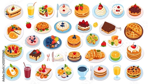 Colorful array of assorted decorated cookies on white background.