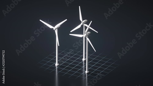 Wind turbine machine with wind power concept, 3d rendering.