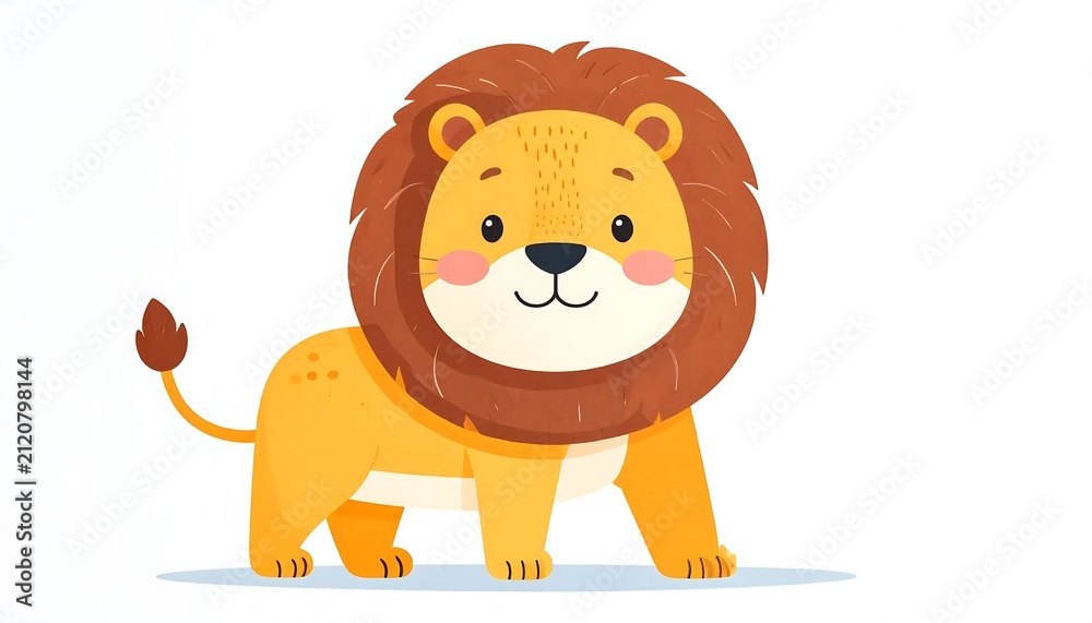 Fototapeta premium Happy cartoon lion character standing upright.