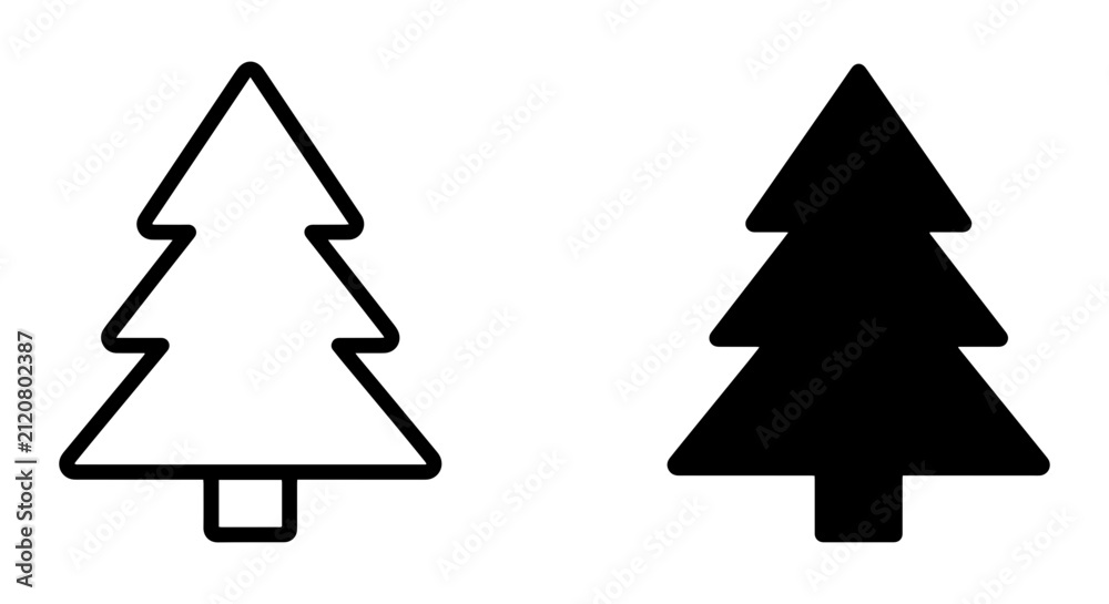 Obraz premium Simple Christmas Tree Icons, Outline and Solid Fill Vector Graphics, Winter Holiday Symbols