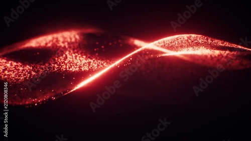 Flowing red wave particles background, 3d rendering.