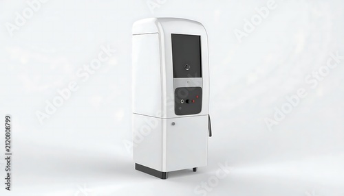 Modern stainless steel refrigerator freezer unit in white.