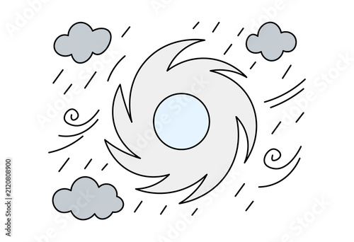 Typhoon Track Forecast Map with Storm Eye, Wind, Rain and Cloud Symbols for Weather Warning and Disaster Preparedness