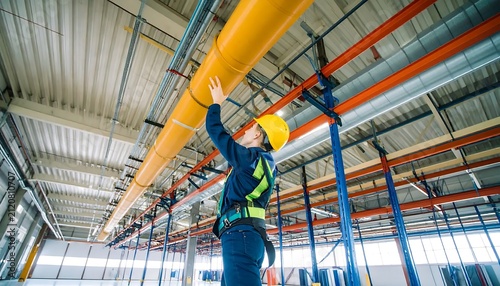 Construction worker on high rise steel beam structure.