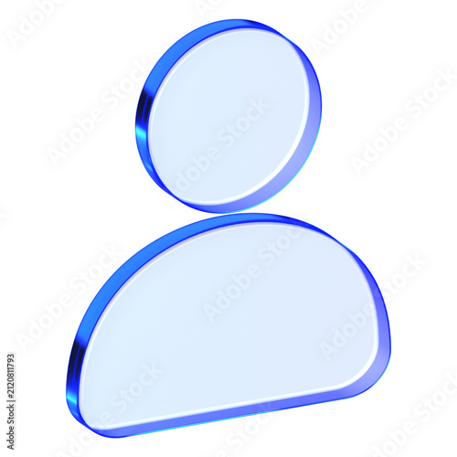 Blue glass user profile icon in glassmorphism style for account login, sleek avatar symbol designed for digital identity, member management, and privacy interfaces