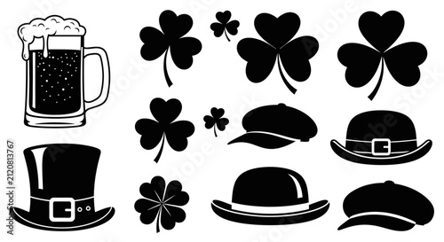 Obraz na płótnie St patrick's day icons with collection black white st including beer mug foam fo
