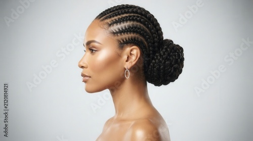 Luxury hairstyle demonstrated by a young mixed race woman model