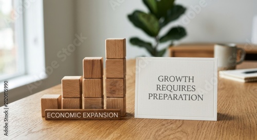 Wooden Cubes Stacked Showing Upward Growth and Business Strategy